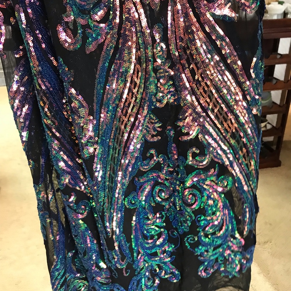 Glam Gatsby 20s Teal Copper Jacquard Pattern on Black Mesh Fabric - 60 x 34 in